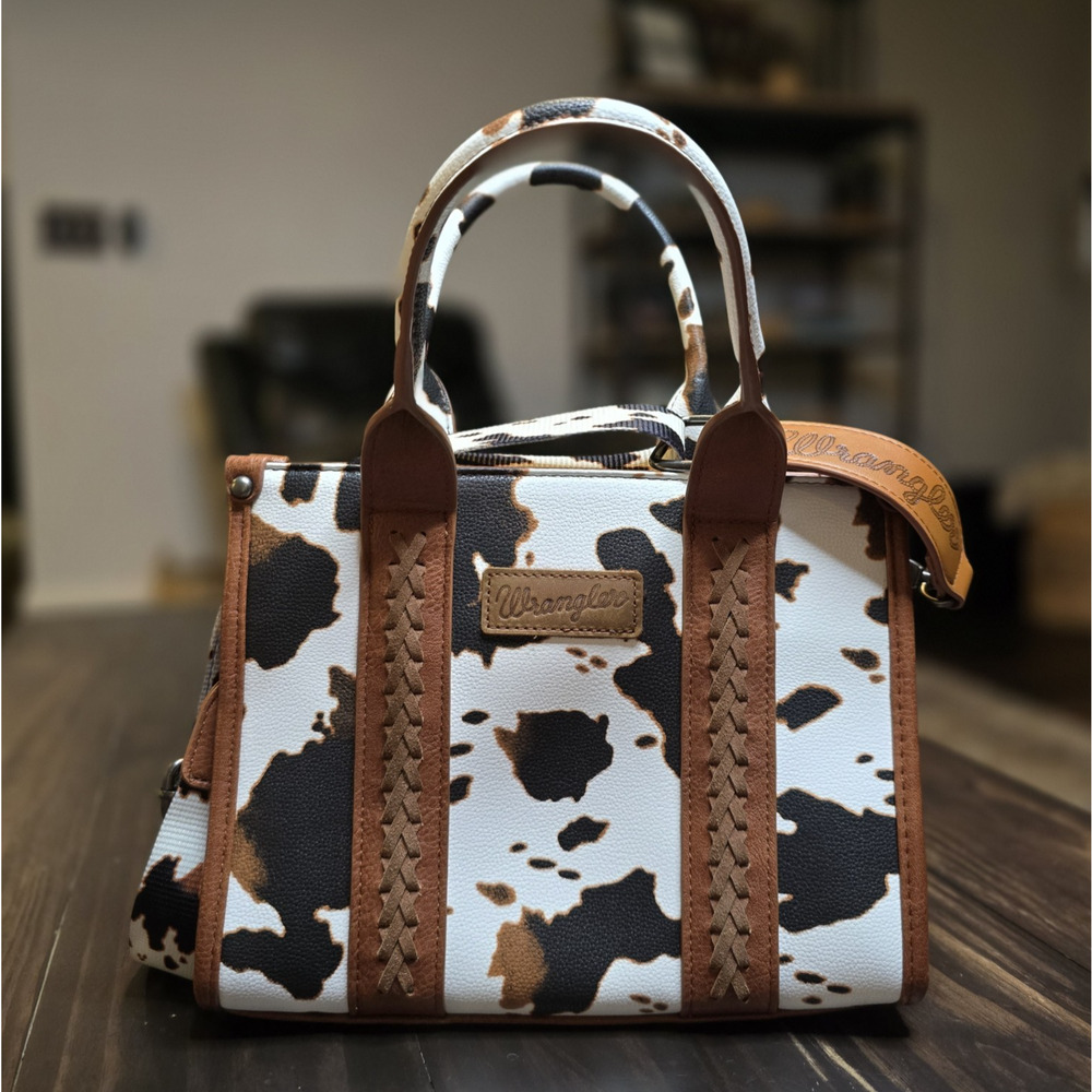 Wrangler Cow Print Concealed Carry Tote Crossbody Bag Western Brown CC Purse